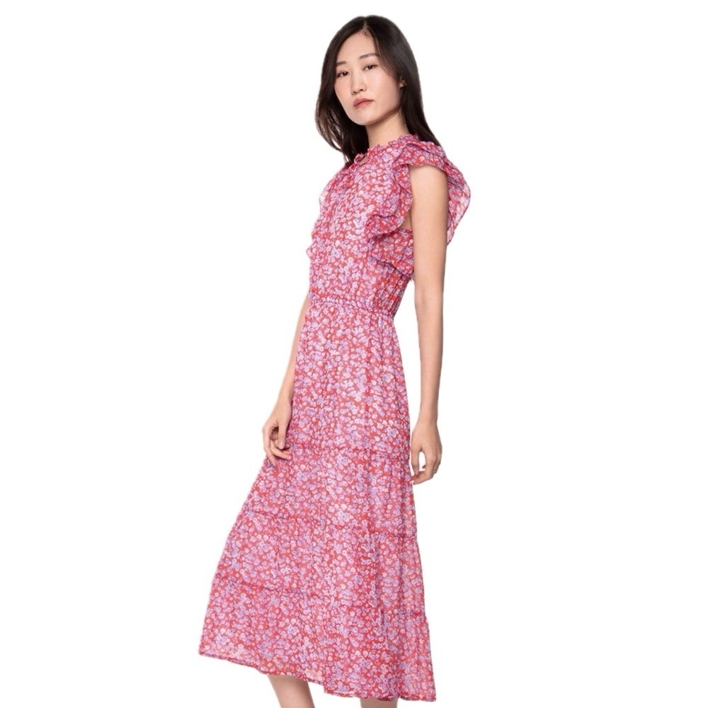 Ruffle Sleeve Tiered Floral Midi Dress Small